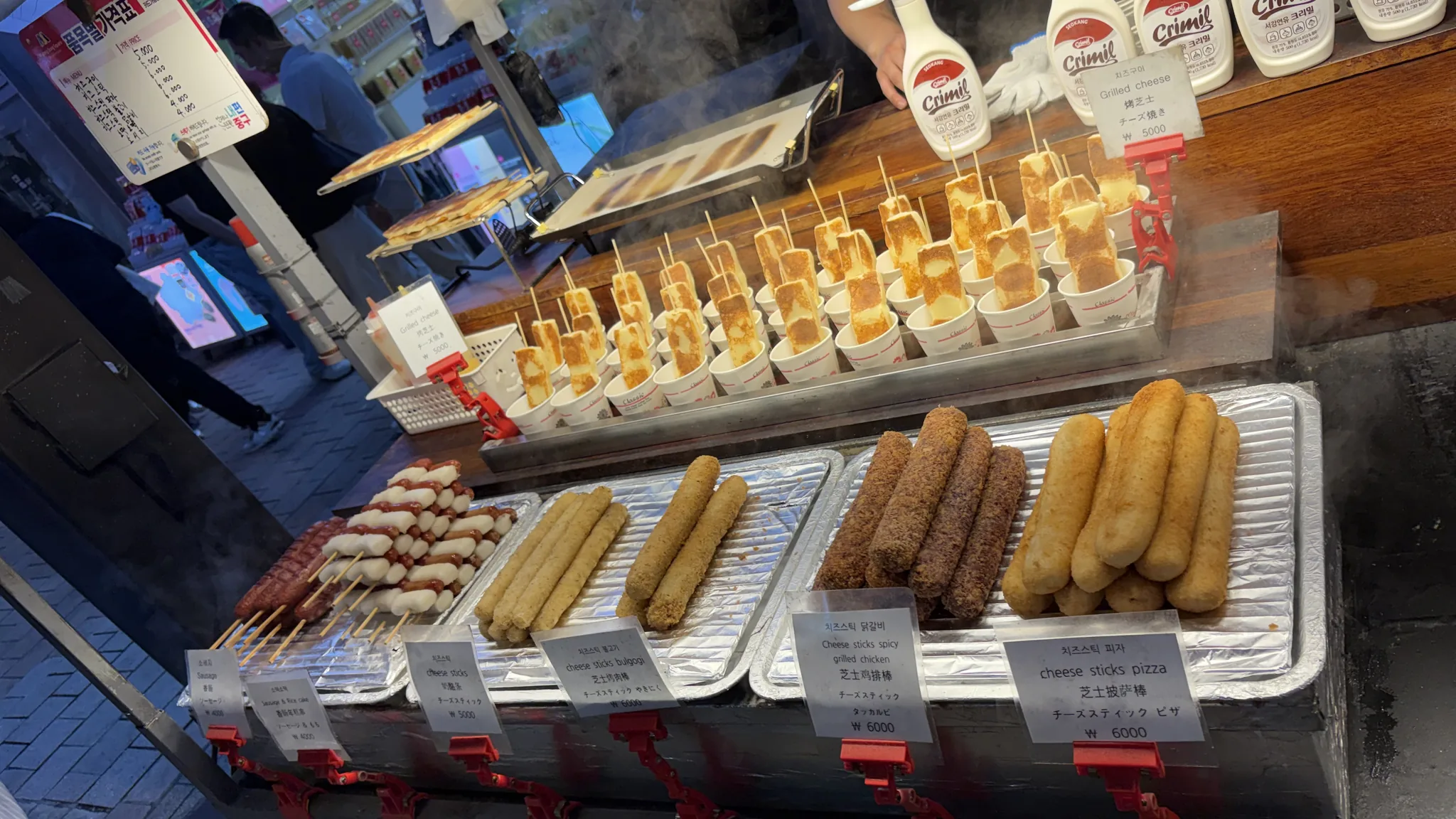 A selection of snacks at a Myeongdong stall